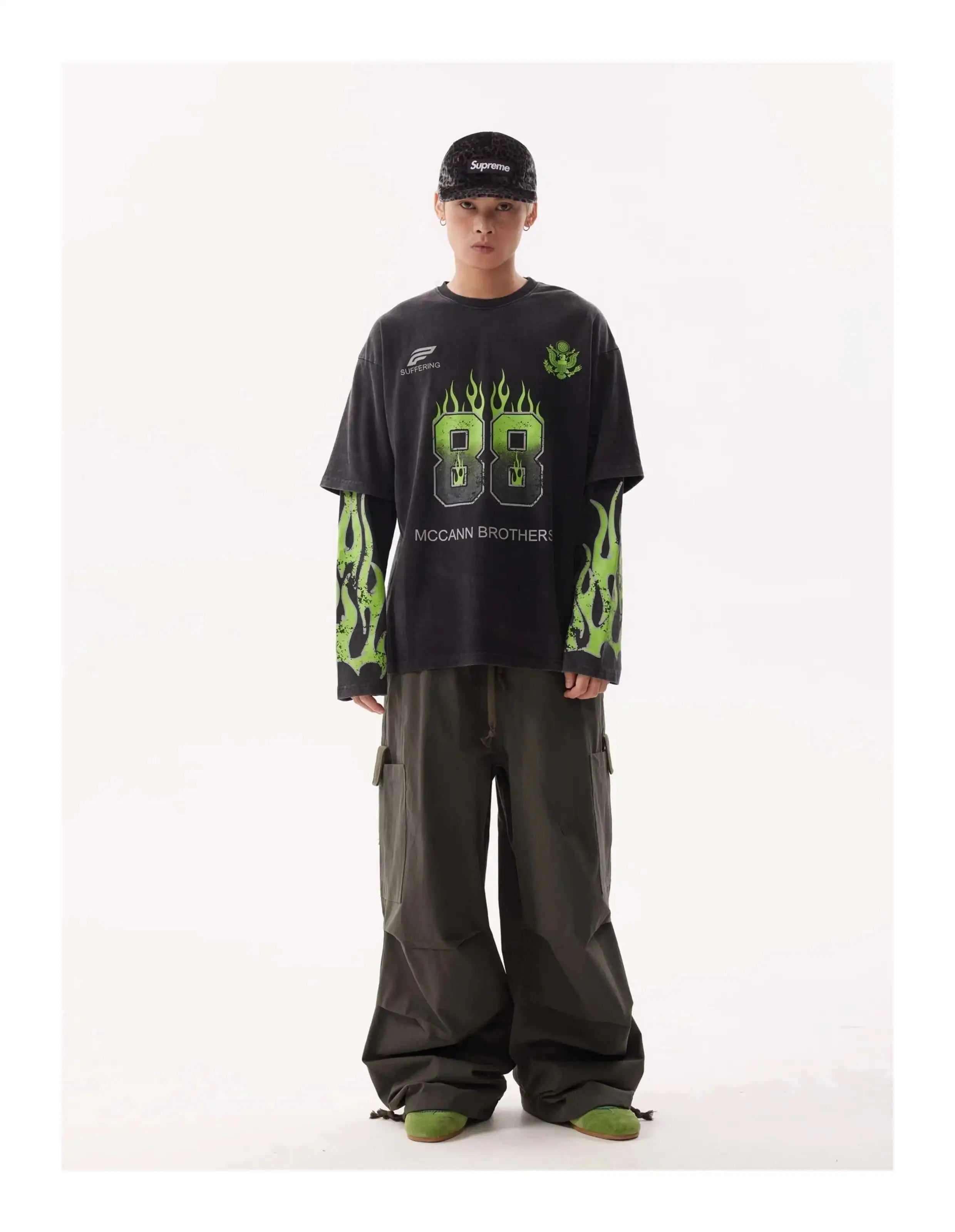 VOIDWEAR VDR_SIGNAL_28W5039 ☰ washed long sleeve, fake two-piece layered shirt, ritual-coded glyph design