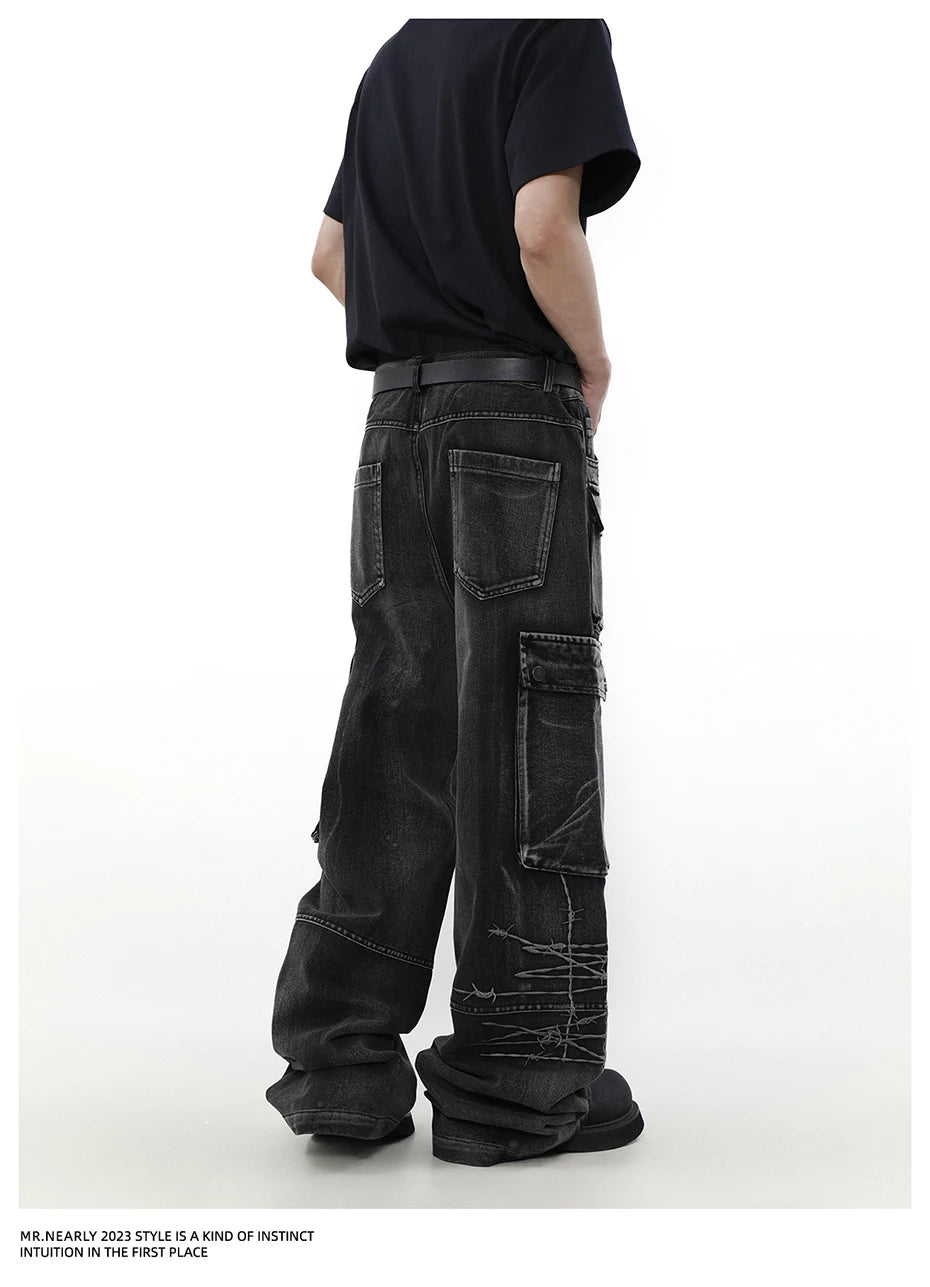VDR_VANISH_JEANS ☰ black wide-leg cargo denim — side view