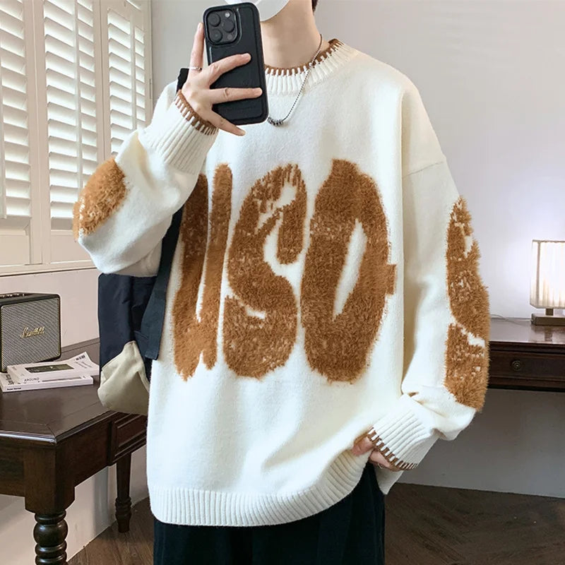 VOIDWEAR VDR_VANISH_10 ECHO jacquard letter knit sweater, washed midweight knit, oversize streetwear layering piece