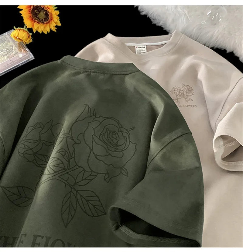 VOIDWEAR VDR_FLO_09 oversized goth floral graphic t-shirt in apricot, styled for streetwear layering