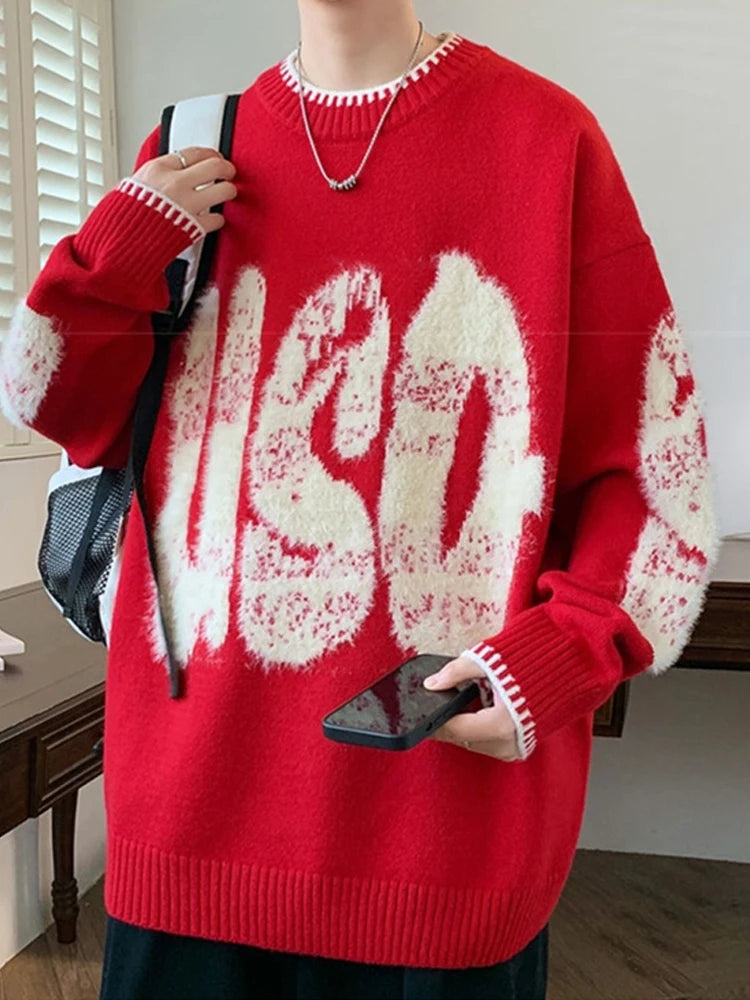 VOIDWEAR VDR_VANISH_10 ECHO jacquard letter knit sweater, washed midweight knit, oversize streetwear layering piece
