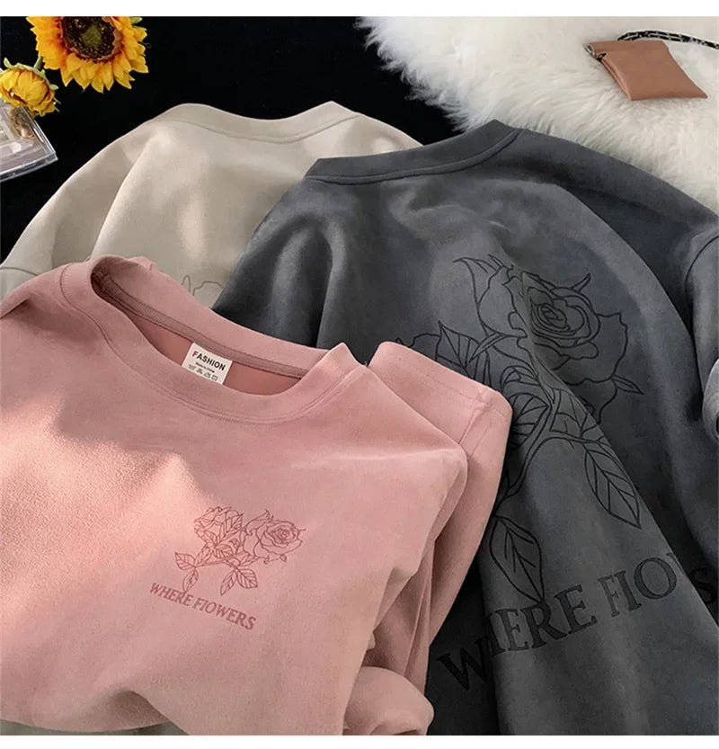 VOIDWEAR VDR_FLO_09 oversized goth floral graphic t-shirt in apricot, styled for streetwear layering