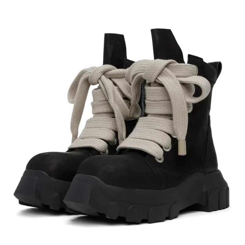 VOIDWEAR VDR_SHADOW_07 ⚑ men’s high-top leather platform boots with chunky sole, handmade in genuine black cow leather for streetwear and techwear style
