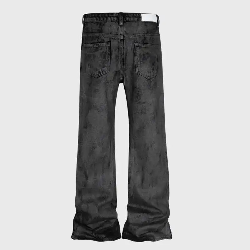 VOIDWEAR SIGNAL-FLARE_05 ☰ waxed black flare denim, symbolic coded jeans – men’s streetwear Europe & USA