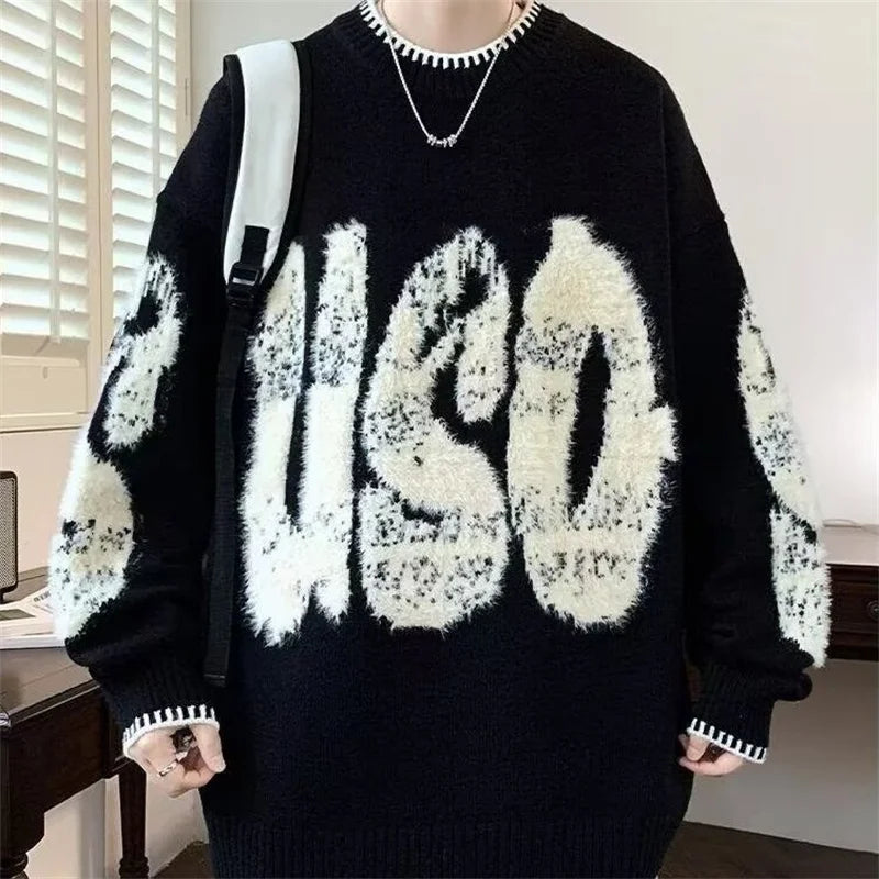 VOIDWEAR VDR_VANISH_10 ECHO jacquard letter knit sweater, washed midweight knit, oversize streetwear layering piece